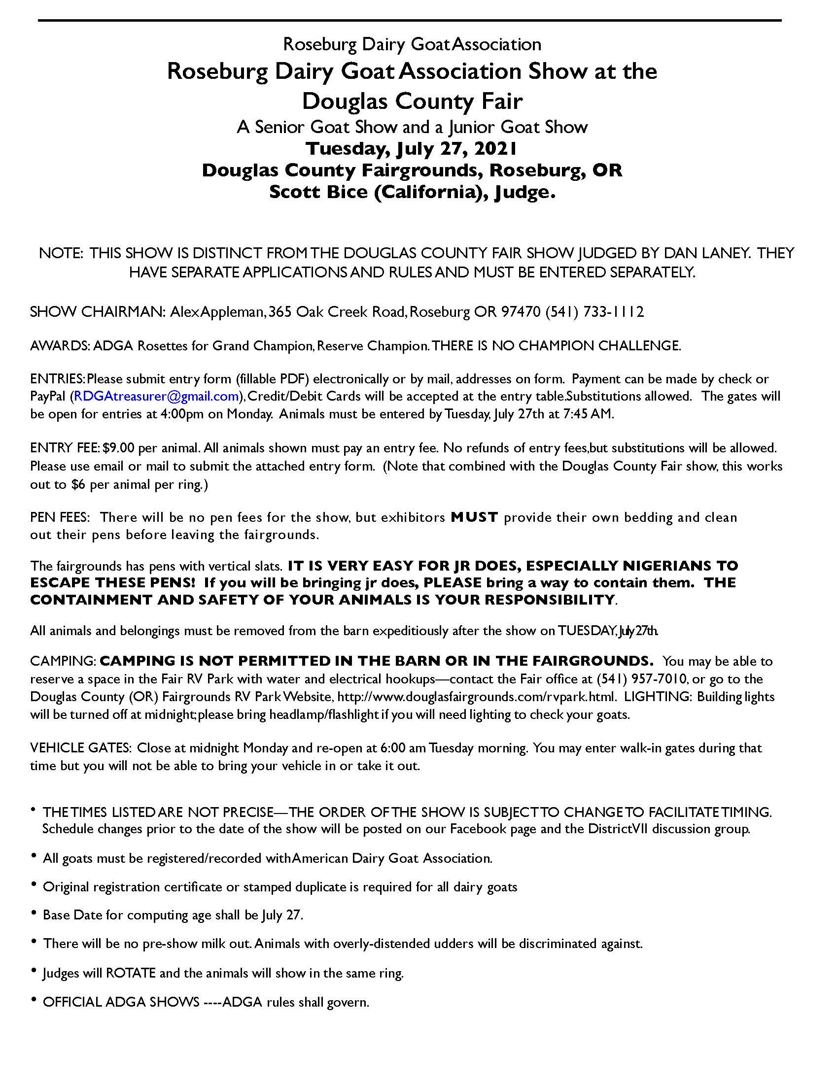 RDGA show rules